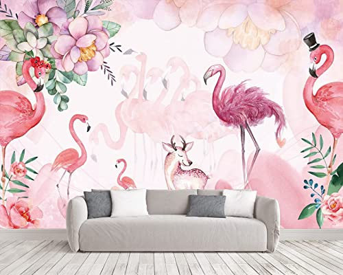 Papier Peint Panoramique Flamant Rose 3D Poster Mural pour Salon Chambre Décoration Murale