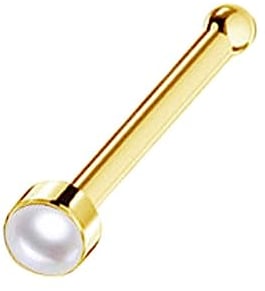 viva-adorno 0,8 mm Nasenstecker Nasen Piercing gerade Chirurgenstahl 316L mit Stein Z564, Gold/Perle weiß