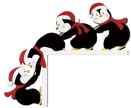 Weihnachtsdeko Tür, Türrahmen Weihnachtsdeko mit Rundaufkleber, Weihnachten Kleiner Pinguin Türdeko, Holz Lustige Türschmuck Weihnachts Deko für Wände Türen und Fenster Deko A02