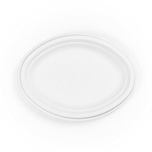 Ecorigin Platos ovalados desechables y ecológicos de caña de azúcar. Pack de 200 Unidades y 26 x 20 cm. Compostables y biodegradables.
