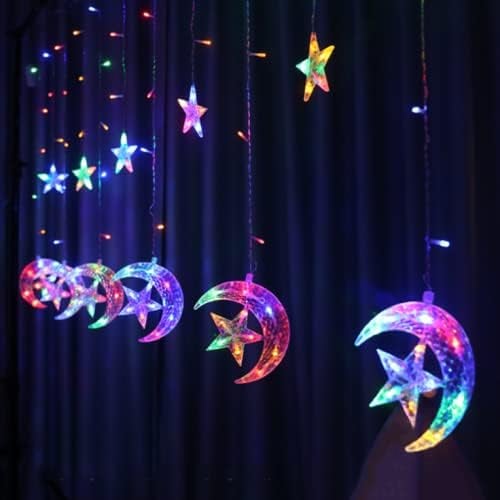 Stern Lichterkette Lichtervorhang,Lichterkette,LED Lichterkette Sternenvorhang,LED Sterne Mond Vorhang Licht,LED Lichterkette Mond,Vorhang Schnur Licht,LED Vorhang Lichter