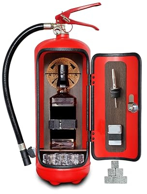 Feuerlöscher Minibar FEUERWEHRLER mit 7-teiligem Zubehör-Set inkl. 3 Schnapsgläser, Whiskysteine, Schnapsausgießer, Feuerzeug und Korkuntersetzer