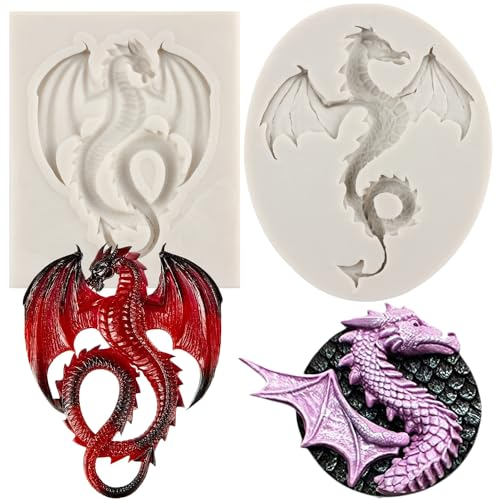 MYPRACS Lot De 2 Moules En Silicone Dragon Volant Pour Fondant Au Chocolat Décoration De Gâteaux Cupcakes Bonbons Gommeux Pâte Polymère Argile