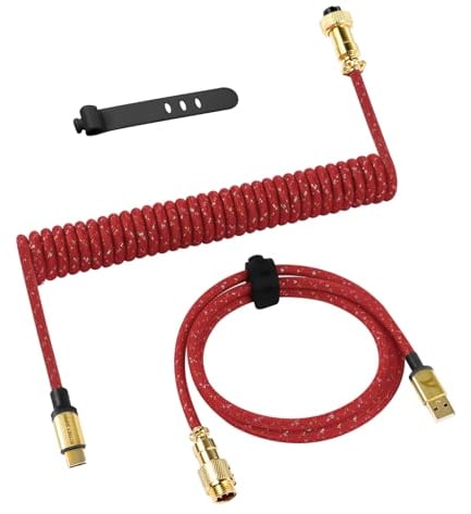 ATTACK SHARK C03 USB C Spiral Tastaturkabel, Geflochtenes Coiled Kabel für Gaming Tastatur, Typ C auf USB A mit Abnehmbarem Vergoldetes Luftfahrtstecker für Mechanische Tastatur/PC, Rot