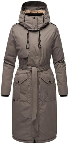 Navahoo Damen Wintermantel Warmer Parka lang mit hohem Kragen und weicher Kapuze Hokulanii Dark Grey Gr. L