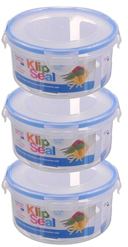 HOMESHOPA Plastic Airtight Food Storage Container, 800ml 3 Pack Round Leakproof Stackable Container with Clip-Lock Lid, BPA Free Reusable Meal Prep Lunch Box, Microwave Freezer & Dishwasher Safe