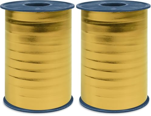 PRÄSENT C.E. Pattberg Mexico Geschenkband metallic Gold, 250 m Ringelband zum Einpacken von Geschenken, 10 mm Breite, Zubehör zum Dekorieren & Basteln, Dekoband, Anlass (Packung mit 2)