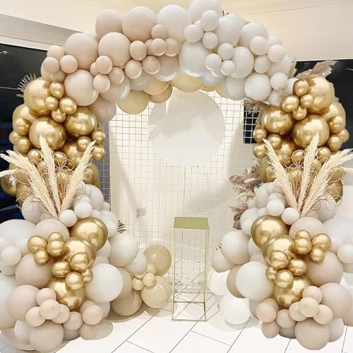 Ballon Girlande Beige, 120 Stück Weißgold Luftballons Kit mit Nude Beige Ballons für Boho Hochzeit Geburtstag Party Babyparty Dekoration