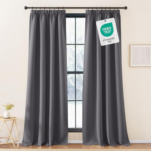 KGORGE Extra Lange Gardinen Thermo Vorhänge Grau Blickdicht 2er Set Verdunkelungsvorhänge für Schienensystem 260 x 140 cm(HxB) Thermovorhang Hitzeschutz Kräuselband Wohnzimmer