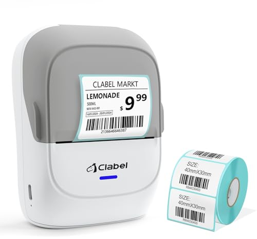 CLABEL Impresora Etiquetas Autoadhesivas, 221B Mini Termica Etiquetadora Adhesivas Bluetooth Portátil Label Printer Compatible con iOS y Android para Oficina Tienda Hogar con Etiqueta 40×30mm(Gris)