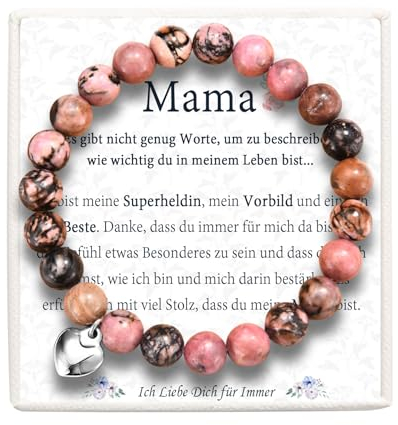 FAOMZQ Mama Geschenk, Perlenarmband Geschenke für Mutter, Rhodonit Armband Schmuck für Beste Mama zum Muttertag Geburtstag Weihnachten, Rot