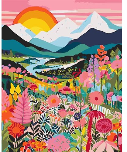 DAERLE Peinture par Numéros pour Adulte Montagnes colorées, Kits de Peinture au Numéro Série colorée Avec Pinceaux Peinture de Dessin de Pigment Acrylique, Vloisirs Créatifs Adultes 30x40cm