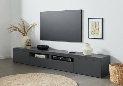 Dmora Mobile Porta TV Ulisse, Credenza Bassa da Soggiorno a 3 Ante, Base Porta TV, 240x40h35 cm, Antracite