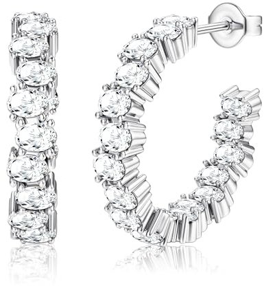 Dochais 14K vergoldete große Zirkonia Creolen, 925er Sterlingsilber-Stift, Silber und Gold Huggie-Ohrringe, modischer hypoallergener Schmuck für Mädchen und Frauen