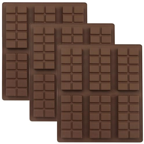 YXHZVON Lot de 3 Moules à Chocolat en Silicone 6 Unités 10 Grilles, Moule à Gaufres Réutilisables avec, Grille Moules à Bonbons à Gummy, Moule Bonbon Antiadhésif, pour Gelée, Pralines, Glaçons (Brun)