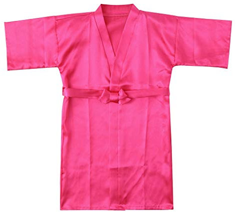 Kimono en soie solide pour enfant 2024 - Vêtements de nuit - Peignoir de bain en satin - Manteau et veste pour fille, rose vif, 5-7 ans
