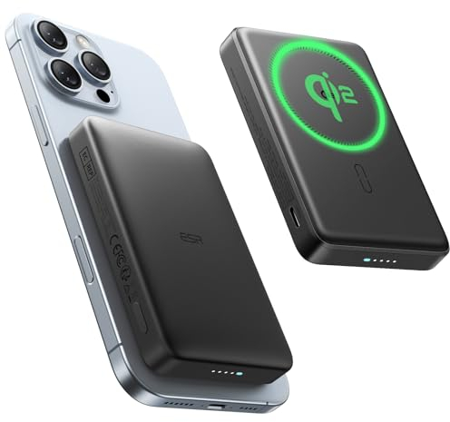 ESR Batería MagSafe Certificada Qi2, Cargador Portátil de Carga Rápida de 10 000 mAh y 15 W, Batería Ultracompacta, Cargador MagSafe con Cable USB-C para iPhone 16/15/14/13/12, Negro
