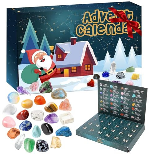 Yuragim Adventskalender 2024 für Kinder Kristalle, 24 Tage Weihnachten Adventskalender Countdown Überraschungen, Natürlichen Edelsteine der Weihnacht Geschenk für Mädchen Jungen Geologie-Enthusiasten