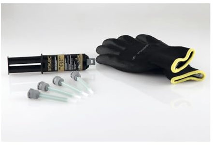Staloc 2 Komponenten Kleber extra stark Power 703 - Kraftkleber für Metall, Stein & Keramik, Klebstoff 25ml beige + 4x Statikmischer