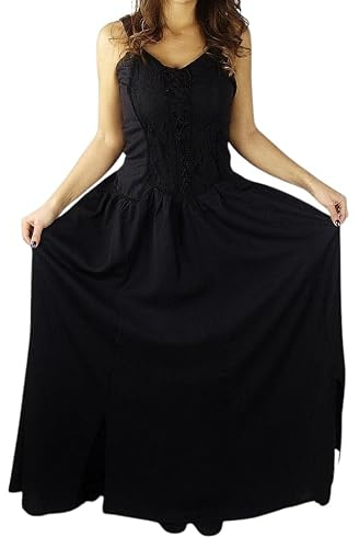 Leonardo Carbone® Damen Mittelalter Kleid Jasmin mit Schnürung | 100% Viskose, Spitze, Gummizug, Mittelalterkleid, Kleidung, LARP Gewandung, Gothic, Piraten und Hexen Kostüm für Halloween