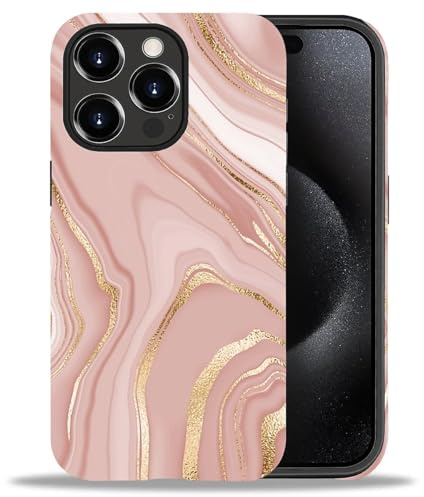 artslion 2 in 1 Cute Hülle für iPhone 15 Pro 6.1 Zoll, Stoßfest FallSchutz Handyhülle rosa Marmor Sturzschutz Case