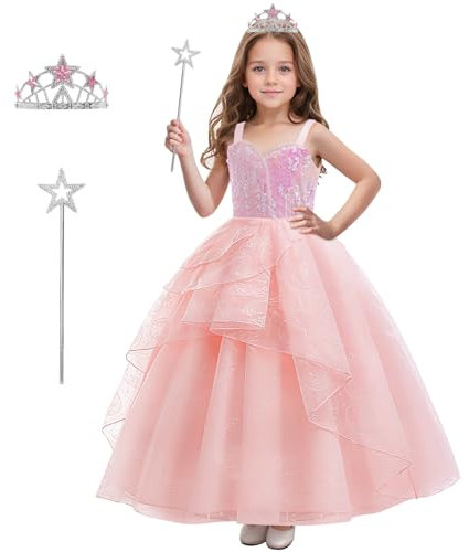 keaiyouhuo Ragazze Rosa Bubble Costume per Bambini Rosa Strega Tulle Abito Principessa Paillettes Outfits con Accessori