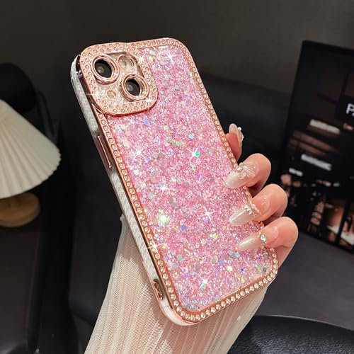 FABSPARK Case for iPhone 11,Glitter Crystal Diamond Rhinestones Sequin Shiny Bling Sparkly Glossy Luxury Electroplated Case,Aesthetic Cute Full Protection for iPhone 11,Pink