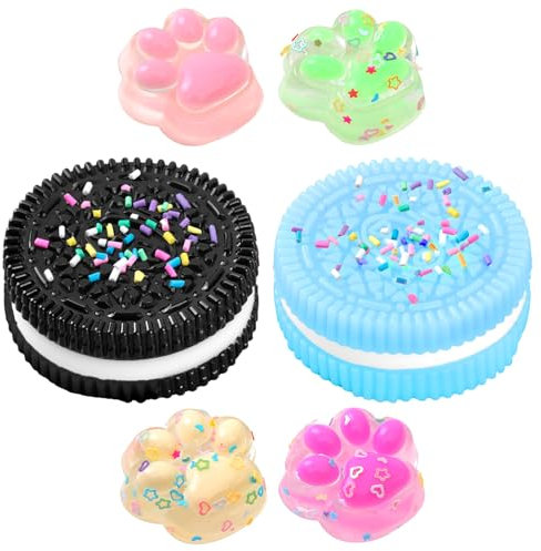 SSKHE 2 Stück Biscuit Stress Relief Toy und 4 x Squishy Spielzeug Mini Katzenpfoten, Soft Squeeze Biscuit Toys, Taba Squishy, Montessori Sensorisches Quetschspielzeug für Autismus Spielzubehör