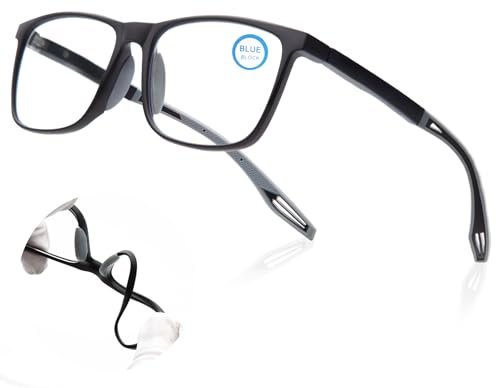 Amorays Lesebrille Herren TR90 Sportliches Design und flexible Blaulichtfilter Lesebrillen，Anti-Müdigkeit Blendfreie Lesehilfe Brille 8090(Schwarz,+1.50)