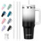 Watersy Gourde Isotherme Inoxydable 1,2 L avec 2 Pailles, Gobelet à Café anti-Fuite, Isotherme Sous vide avec Couvercle à vis sans BPA, Gourde Rafraîchissante Pendant 12 Heures, Blanc Noir
