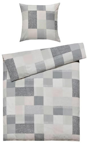 casa NOVA Renforce-Bettwäsche - Grau - Beige - 135 x 200 cm - Baumwolle - Polyester - mit Reißverschluss