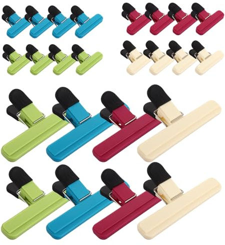 YOUNTHYE 24Pcs Bag Clips for Food Storage, 4 Color 2 Sizes, 8 Large & 16 Small Plastic Food Bag Clip, Reusable Chip Bag Clips Bag Sealing Clip for Snacks Coffee Vegetables
