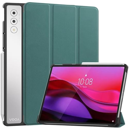 SATURCASE Funda para Lenovo Yoga Tab Plus 12.7 / Lenovo Yoga Pad Pro de 12.7 pulgadas, piel sintética, plegable, función atril y función atril (verde)