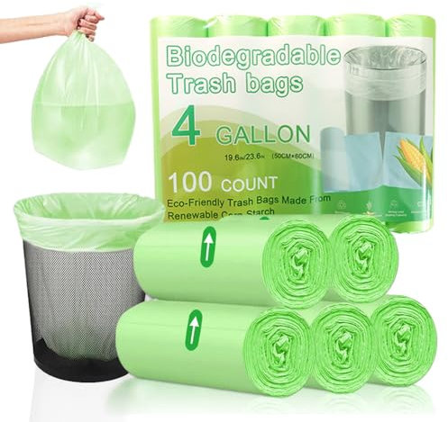 Organic Bin Liners, Pack of 200 Organic Waste Bags 20 L, Compostable Bin Liners, Rubbish Bags, Kitchen Food Waste Bags for Kitchen, Office, Living Room, 50 x 60 cm, Green (50 x 60 cm, 20 L)