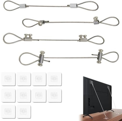 2 Sets of Adjustable TV Safety Straps, Furniture Wall Anchors, Adjustable Anti-Tip Furniture Straps, Without Drilling, for Baby Safety, Suitable for Flat Screen TV Cabinet Table Dresser