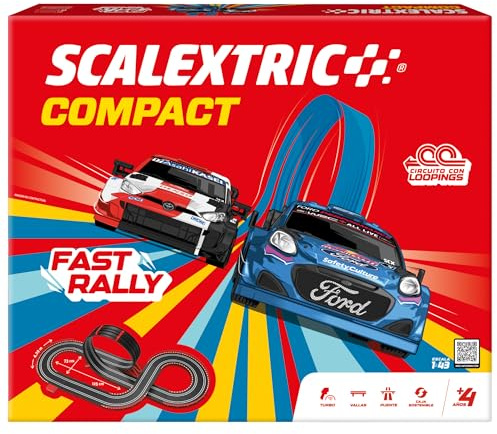 SCALEXTRIC - Circuito Compact - Pista de Carreras Completa - 2 Coches Incluidos - Escala 1:43 (Circuito Compact Fast Rally)