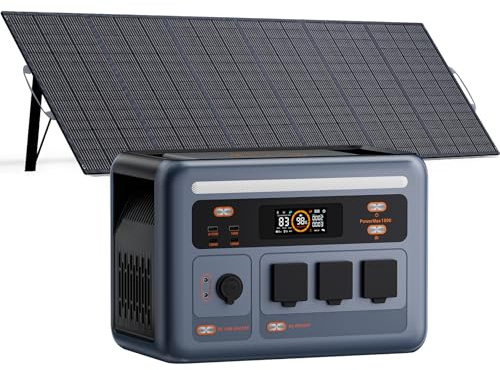 PowerMax 1800SE Tragbare Powerstation mit 500W Solarpanel | 1024Wh LFP Batterie Backup mit 3x1800W AC Ausgäng, Schnellladung von 0-80% in 45 Mins, Notstromaggregat für Camping