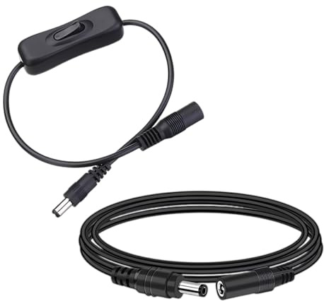 2 Cables Alimentation DC 5,5x2,1mm Male Femelle Interrupteur 1M 12V Noir | Connexion stable practical, coupure rapide immediat, gaine protectrice isolant, longueur pratique, compatible bande