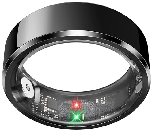 Smart Ring for Women,Fitness & Activity Tracker with Blood Pressure/Heart Rate Monitor, Sleep Tracker, Step Counter, IP68 Waterproof Ring for iOS&Android,Fast Charge,No Subscription (Black,Size10）