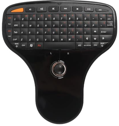 Teron Kabellose Mini-Tastatur Mit Trackball 2,4G USB Multimedia Combo N5901 QWERTY Palm Size Fernbedienung Für TV PC Windows Android Schwarz