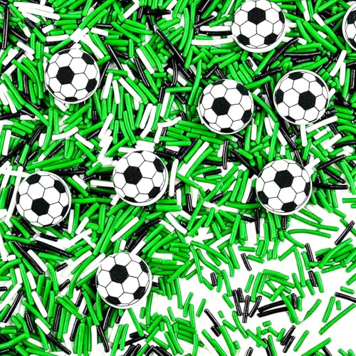 Fußball Streusel – Essbare Fußbälle mit Schwarzen, Weißen & Grünen Streusel – Tortendeko Fussball für Kuchen, Cupcakes & Kekse – Ideal für Public Viewing & Fußballgeburtstag