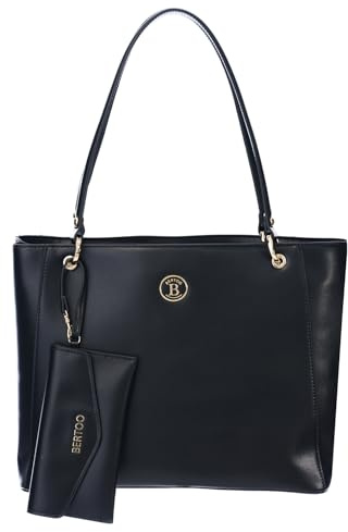 BERTOO Federica Handtasche Damen Groß - Schwarz, Kunstleder, 37x27,5x10 cm | Italienisches Design