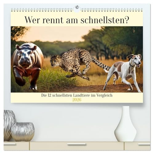 Wer rennt am schnellsten? (hochwertiger Premium Wandkalender 2026 DIN A2 quer), Kunstdruck in Hochglanz: Die 12 schnellsten Landtiere im Vergleich (CALVENDO Tiere)