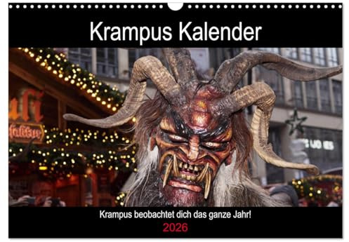 Krampus Kalender 2026 (Wandkalender 2026 DIN A3 quer), CALVENDO Monatskalender: Krampus beobachtet dich das ganze Jahr (CALVENDO Kunst)