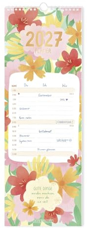 Grafik-Werkstatt Paarplaner 2027 für 2-3 Personen Floral – Wandkalender 17x48 cm mit Aufgaben, motivierenden Mottos, Monatsübersicht, Feiertagen & Schulferien