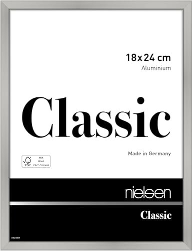 nielsen Bilderrahmen, 18 x 24 cm, Aluminium, Silber matt, Fotorahmen zum Auftstellen und Aufhängen im Hoch- & Querformat, Echtglas, Classic