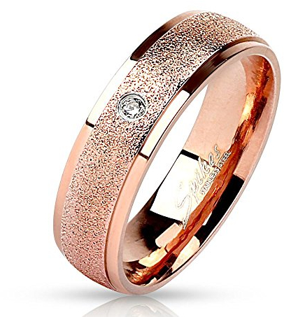 Bungsa 52 (16.6) Rosegold Ring mit Stein Zirkonia Kristall sandoptik schmal Edelstahl Verlobung für Damen und Herren
