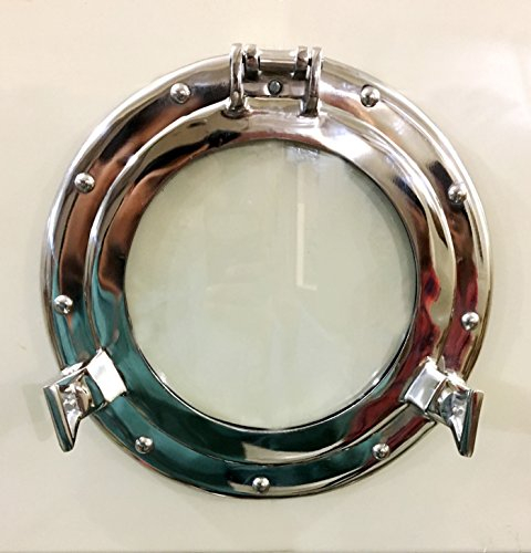 Marine Nautical Store 11.5 Nickel Plated Aluminum Porthole-Window Ship Round Glass Wall Decor Porthole