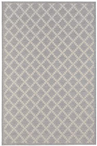 freundin Home Collection Elina In-und Outdoor Teppich-Flachgewebe Kurzflor Wetterfest Makramee-Optik Hoch Tief Struktur für Balkon Terrasse Esszimmer Wohnzimmer in Grau, 77x150cm, Polypropylen
