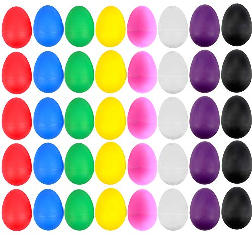 EVNEED 40 Pcs Plastic Egg Shakers Set Percussion Musical Egg Maracas Kids Toys with 8 Colors for Child Toys Music Learning DIY Painting,easter eggs,Eggs Shakers Instrument Toys for Class